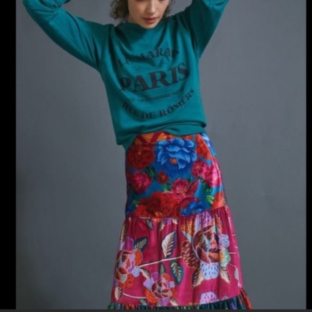 Farm Rio Drea Tiered Velvet Midi skirt new with tags large